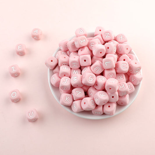 5pcs Silicone Letter Beads - Pink