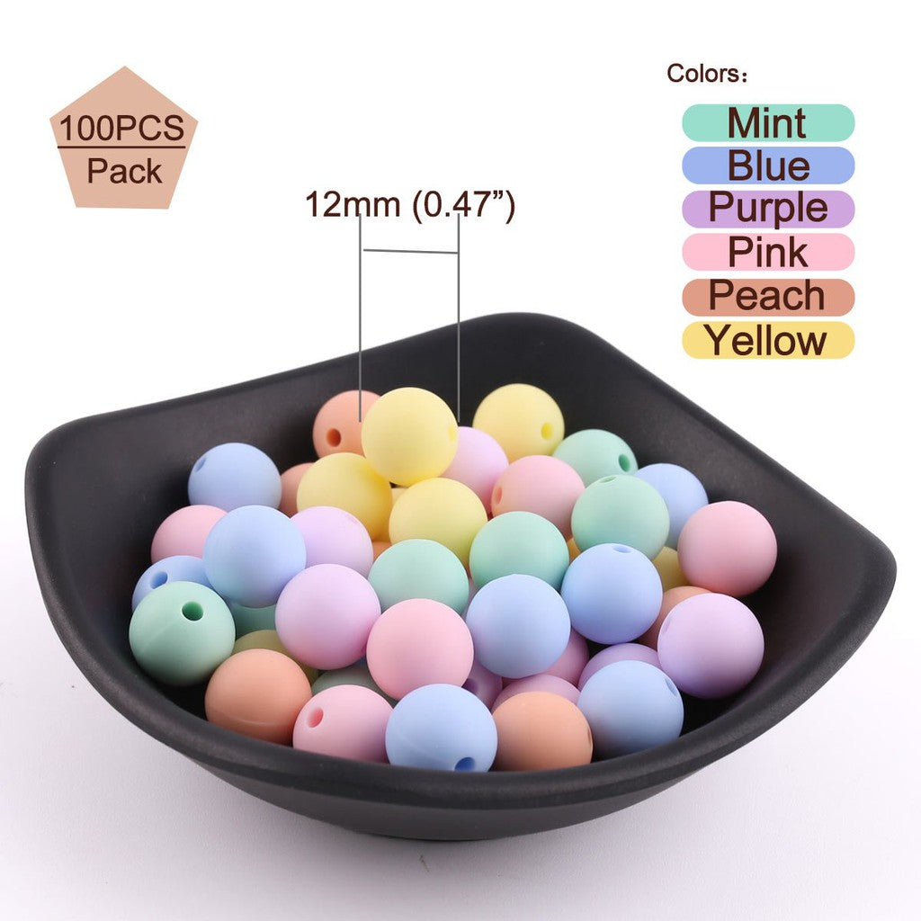 100PCS 12mm Silicone Teething Beads - Candy Color