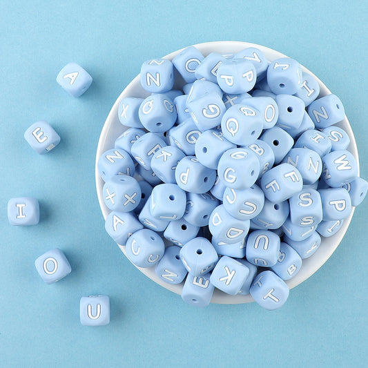 5pcs Silicone Letter Beads - Blue