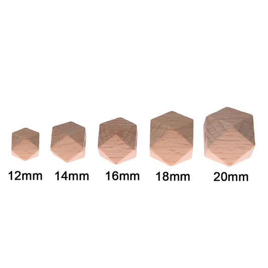 10 Pieces Beech Wood Hexagon Beads (12-16mm)