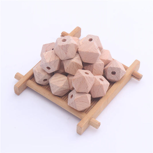 10 Pieces Beech Wood Hexagon Beads (12-16mm)