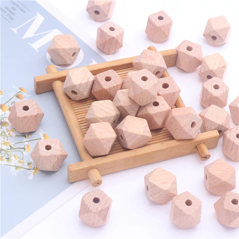 10 Pieces Beech Wood Hexagon Beads (12-16mm)