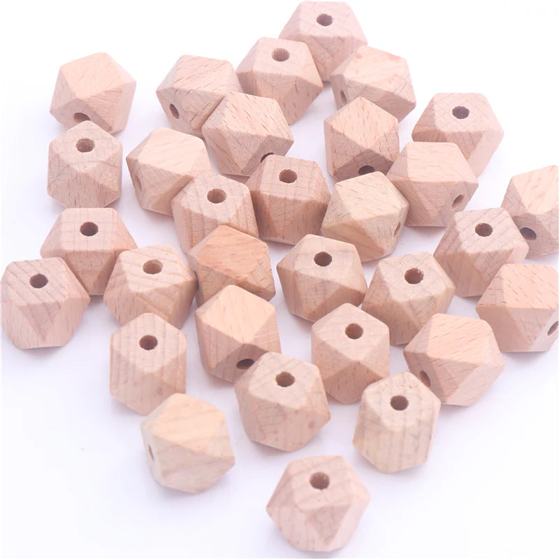 10 Pieces Beech Wood Hexagon Beads (12-16mm)