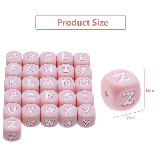 5pcs Silicone Letter Beads - Pink