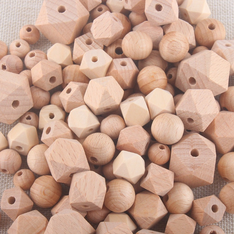 10 Pieces Beech Wood Round Beads （10-18mm）