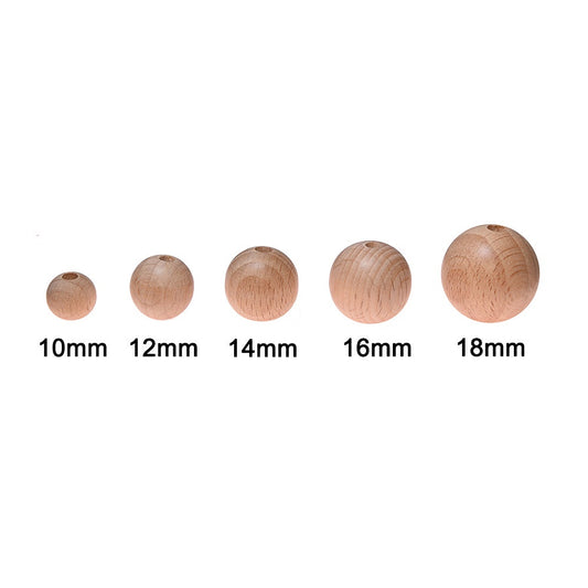 10 Pieces Beech Wood Round Beads (10-18mm)