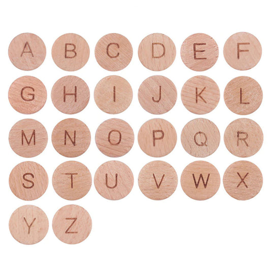 5pcs Wooden Round Letter Beads