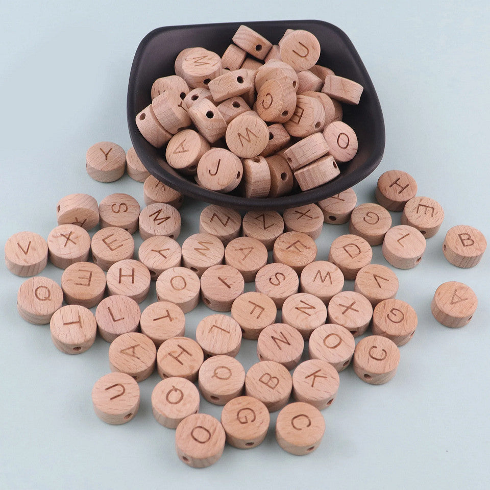 5pcs Wooden Round Letter Beads