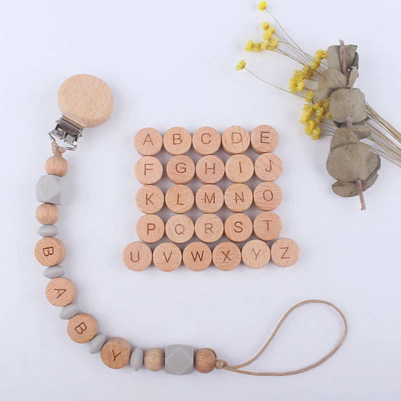 5pcs Wooden Round Letter Beads