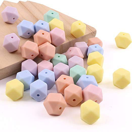 50pcs 14mm Candy Color Silicone Hexagon Beads