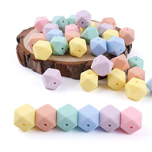 50pcs 14mm Candy Color Silicone Hexagon Beads