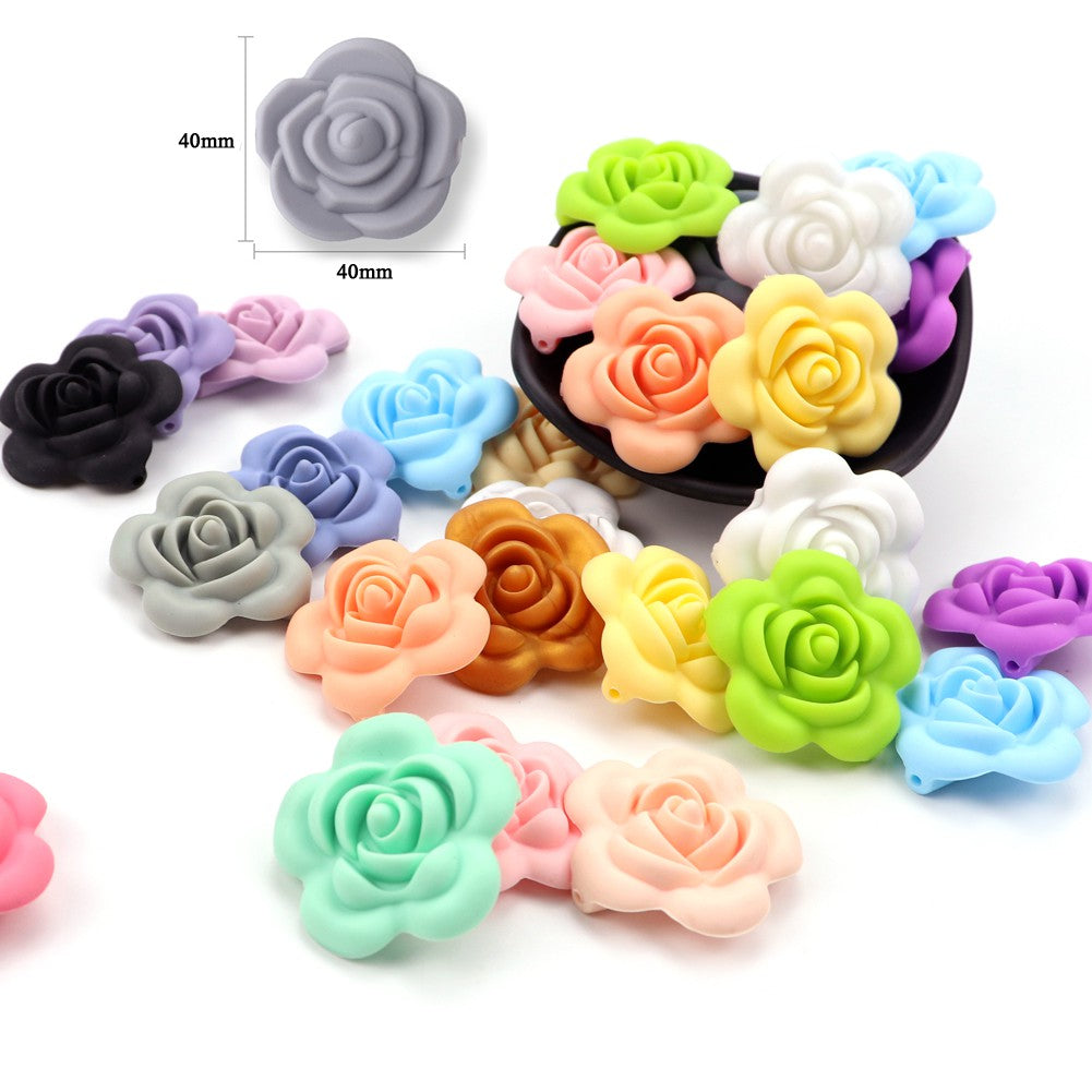 Silicone Rose Flower Teething Beads
