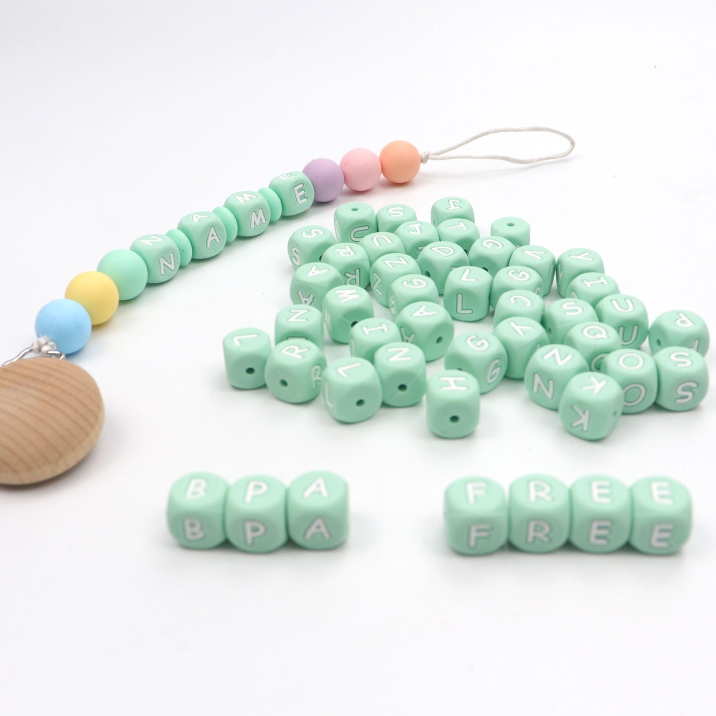 5pcs Silicone Letter Beads - Green