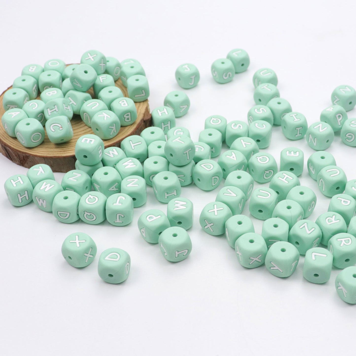 5pcs Silicone Letter Beads - Green