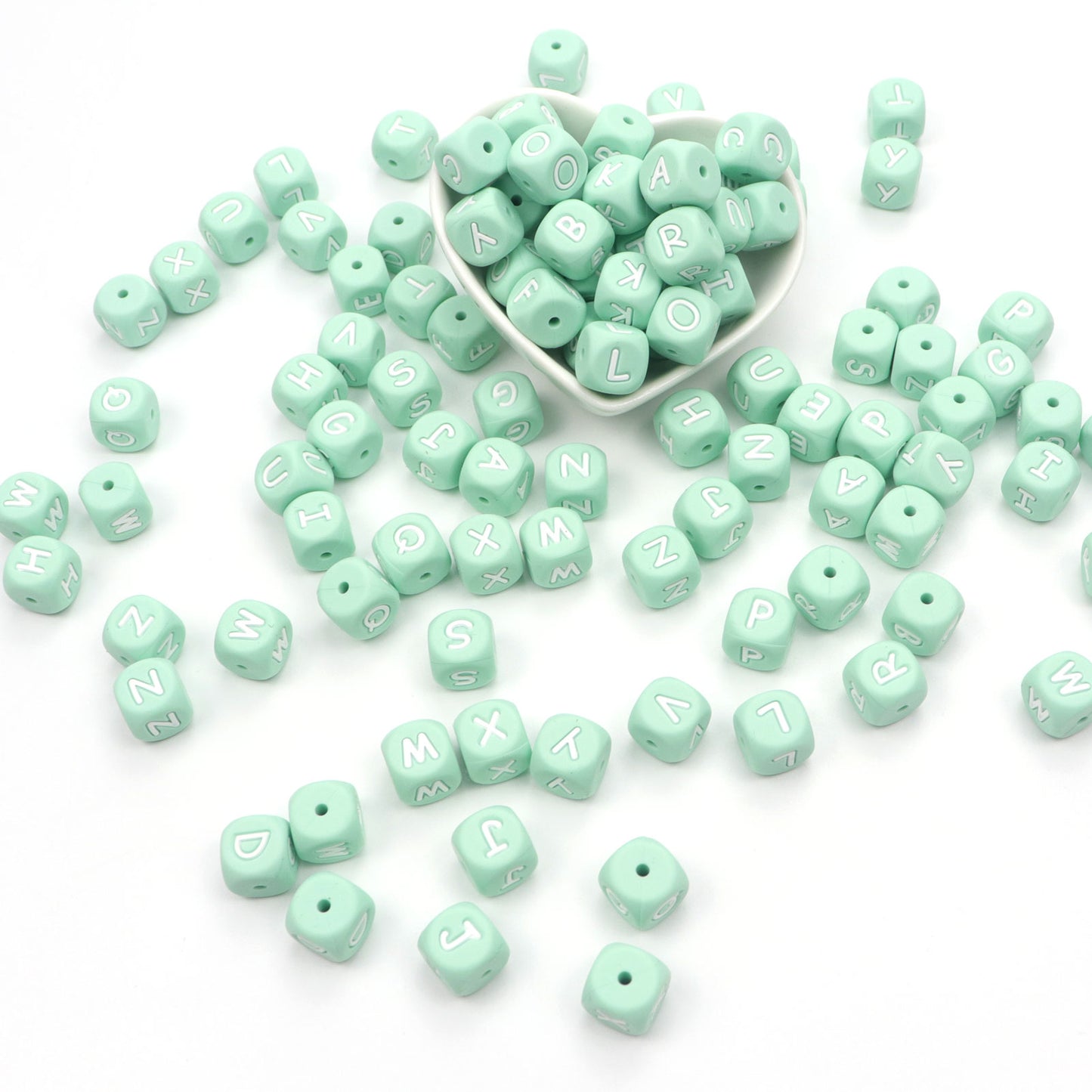 5pcs Silicone Letter Beads - Green