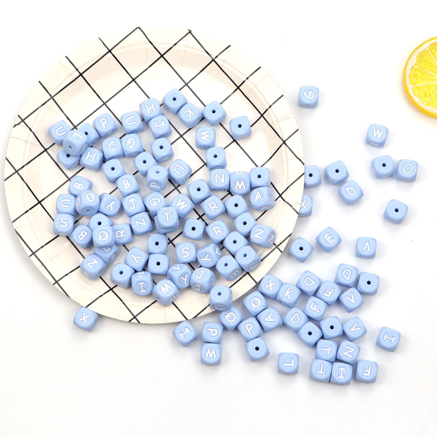 5pcs Silicone Letter Beads - Blue