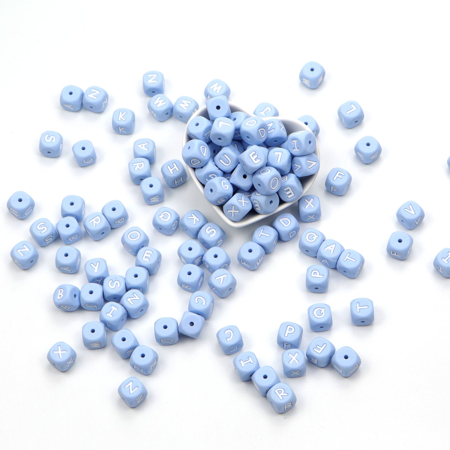 5pcs Silicone Letter Beads - Blue