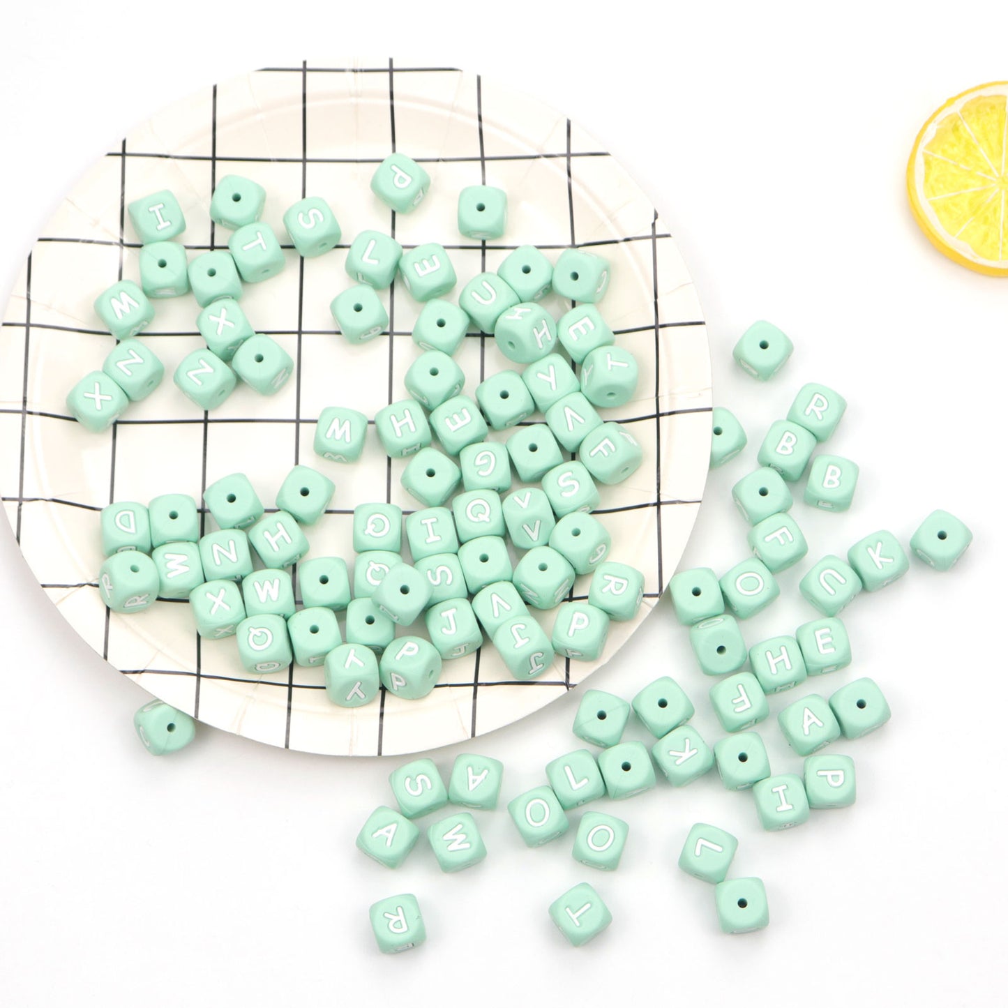 5pcs Silicone Letter Beads - Green