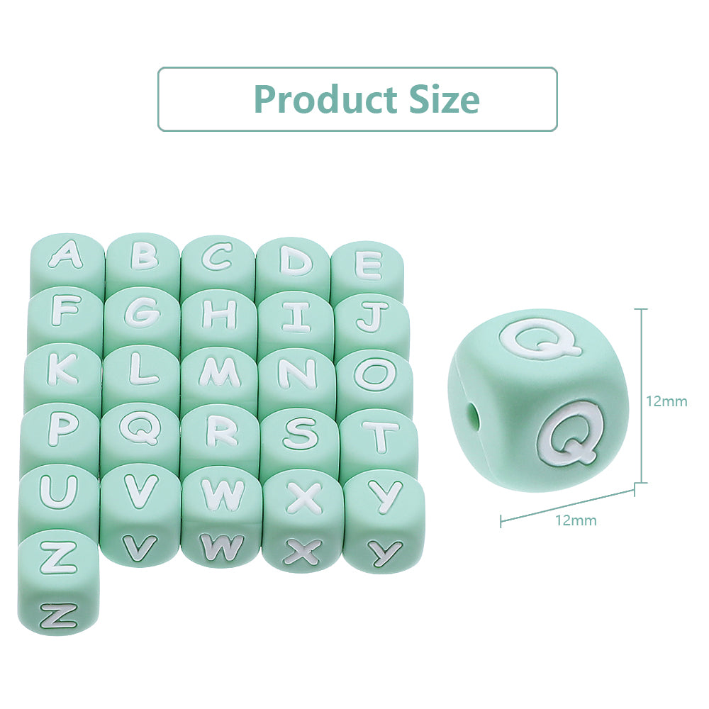 5pcs Silicone Letter Beads - Green