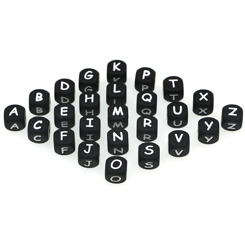 5pcs Silicone Letter Beads - Black