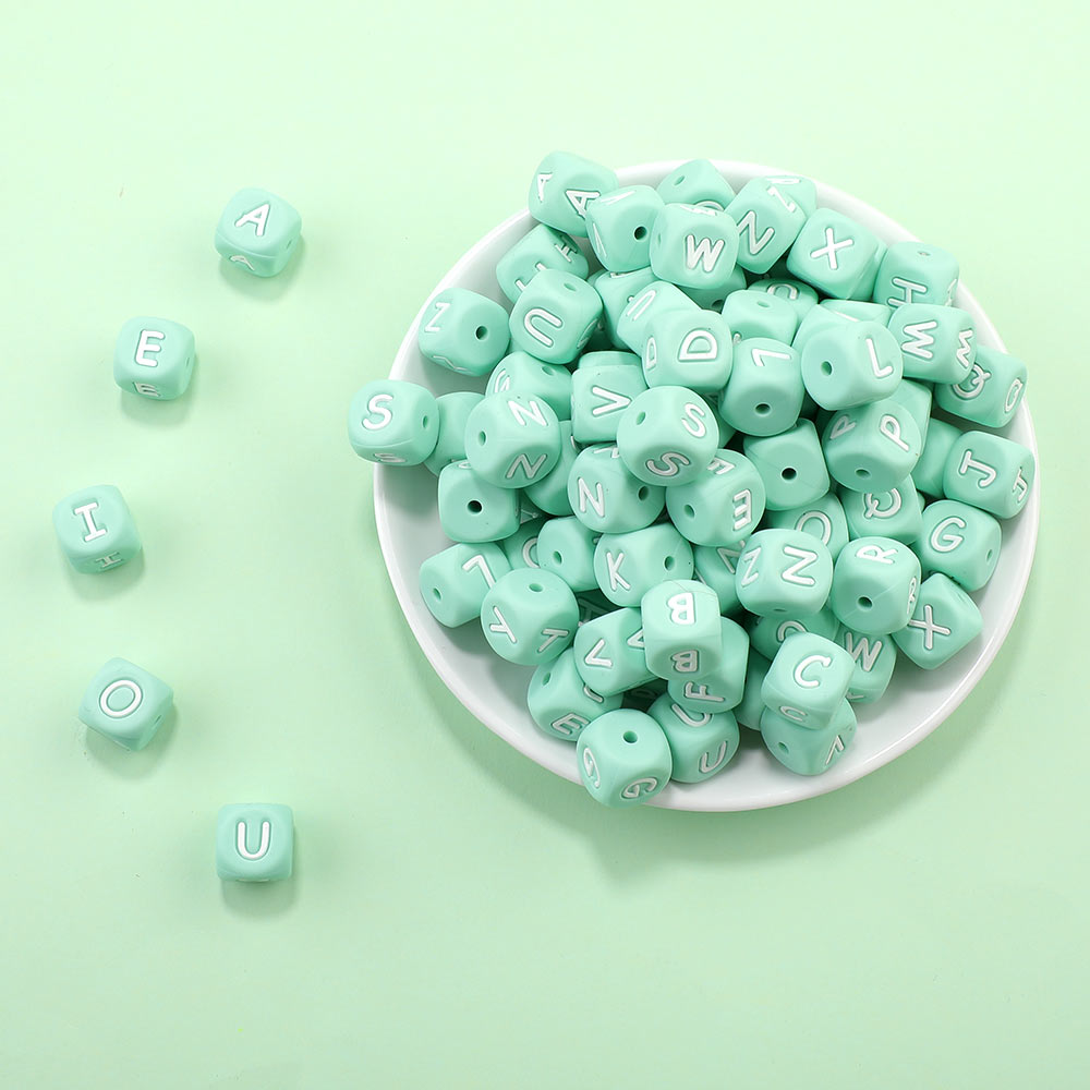 5pcs Silicone Letter Beads - Green