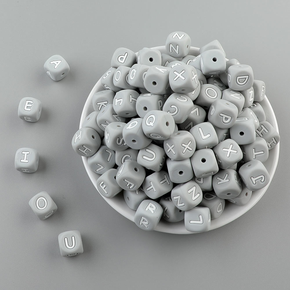 5pcs Silicone Letter Beads - Gray