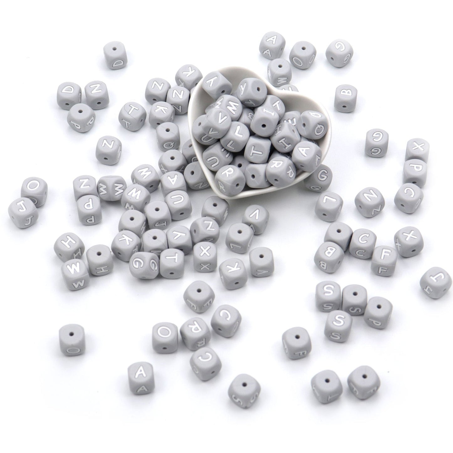 5pcs Silicone Letter Beads - Gray