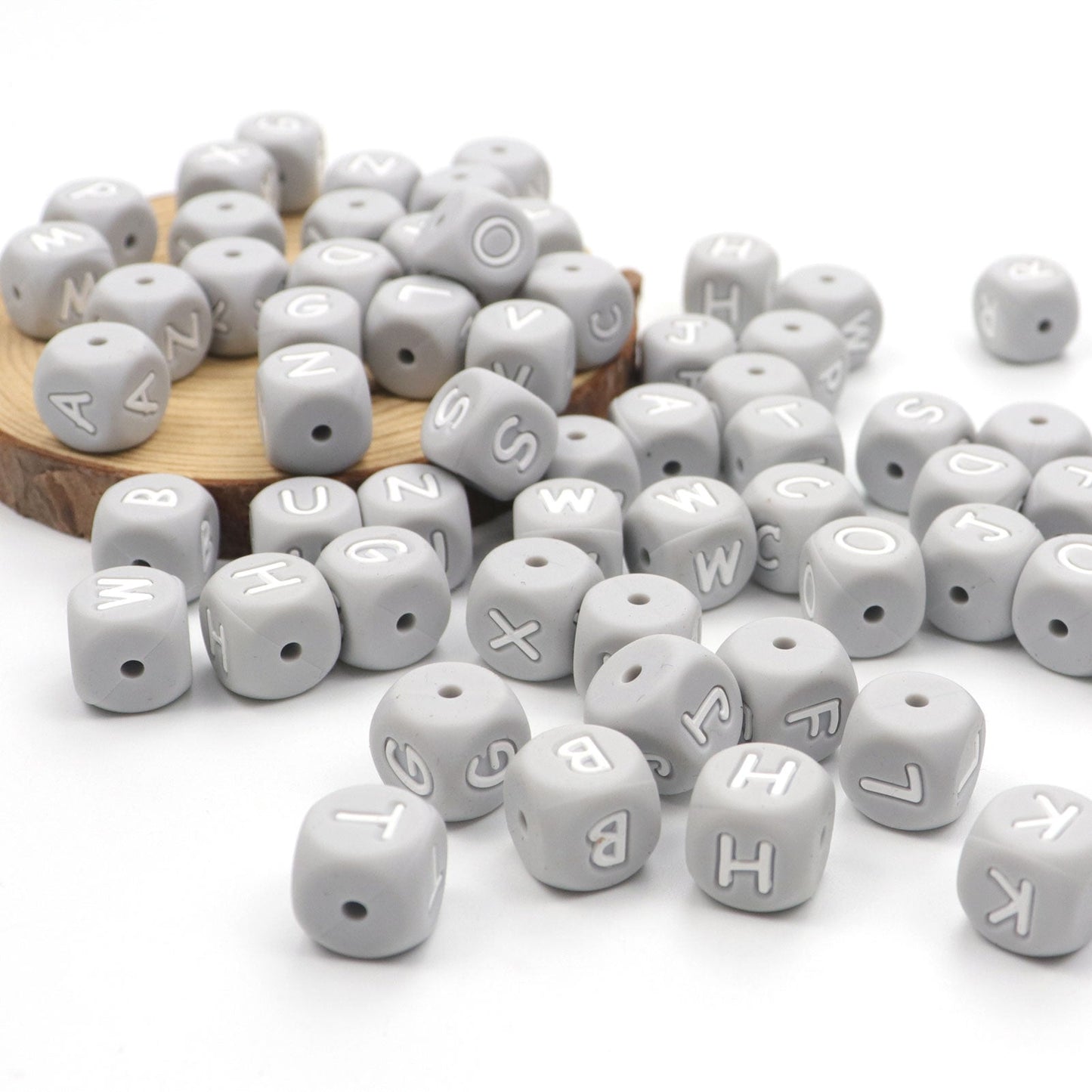 5pcs Silicone Letter Beads - Gray