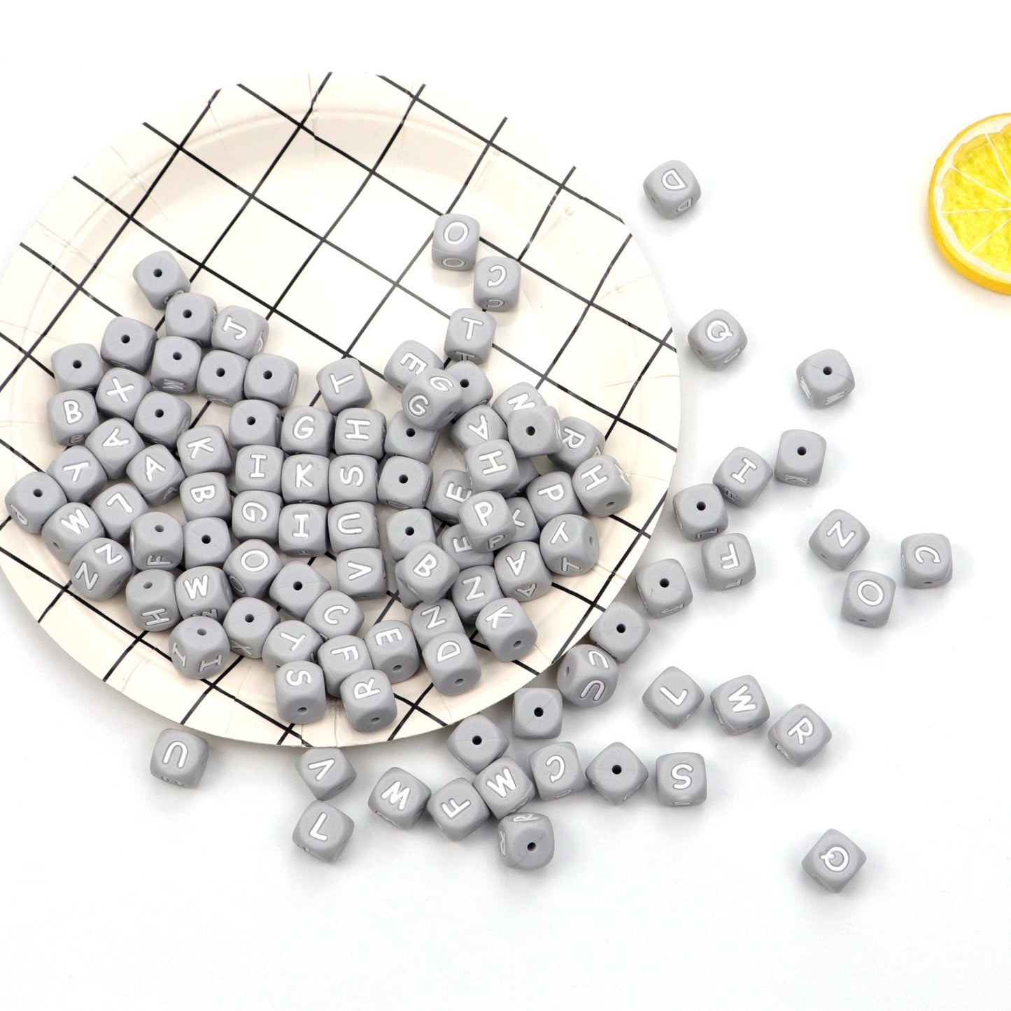 5pcs Silicone Letter Beads - Gray