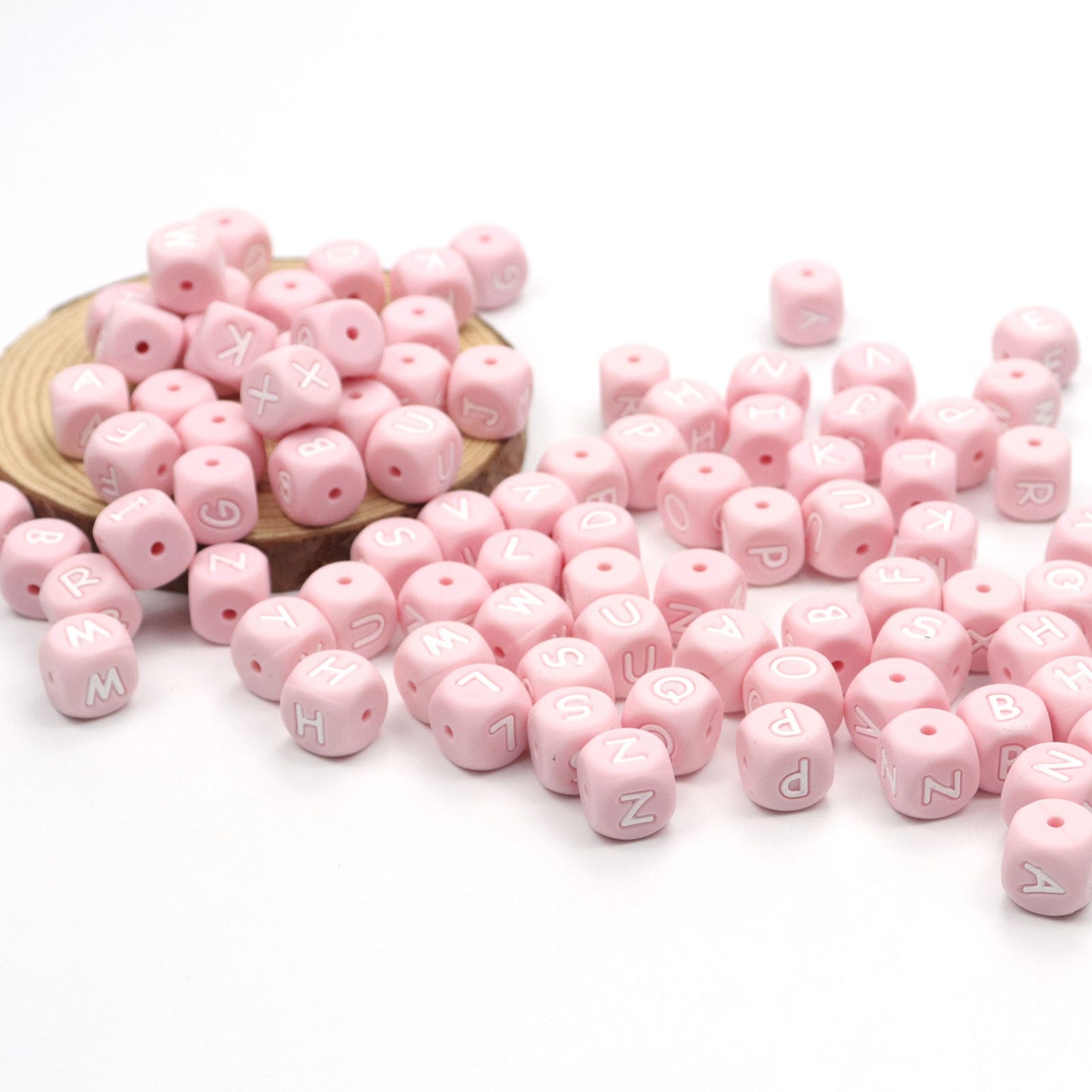 5pcs Silicone Letter Beads - Pink