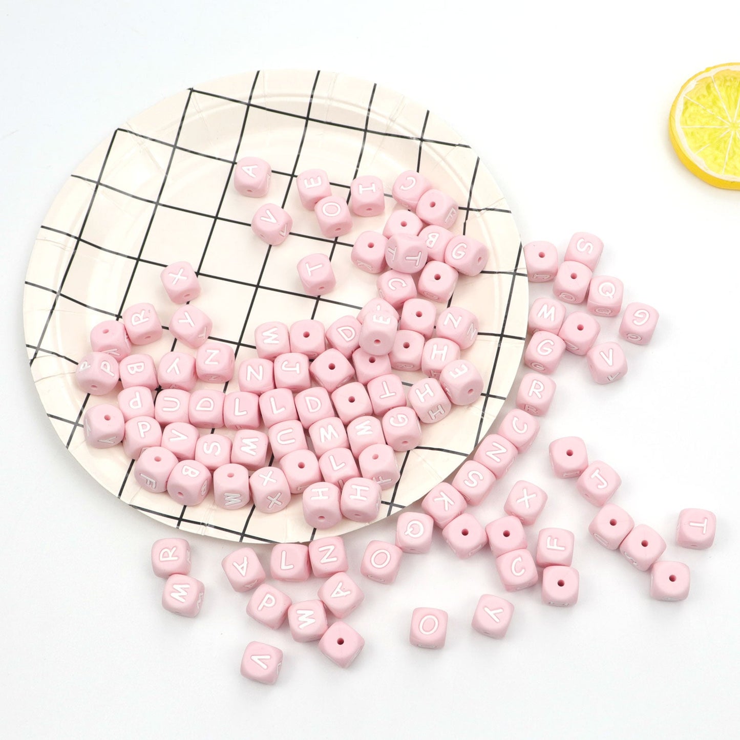 5pcs Silicone Letter Beads - Pink
