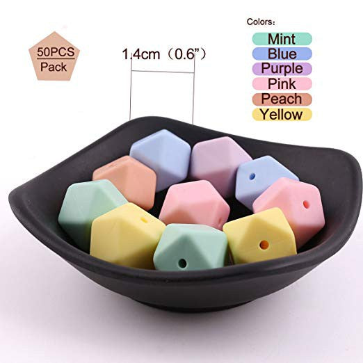 50pcs 14mm Candy Color Silicone Hexagon Beads