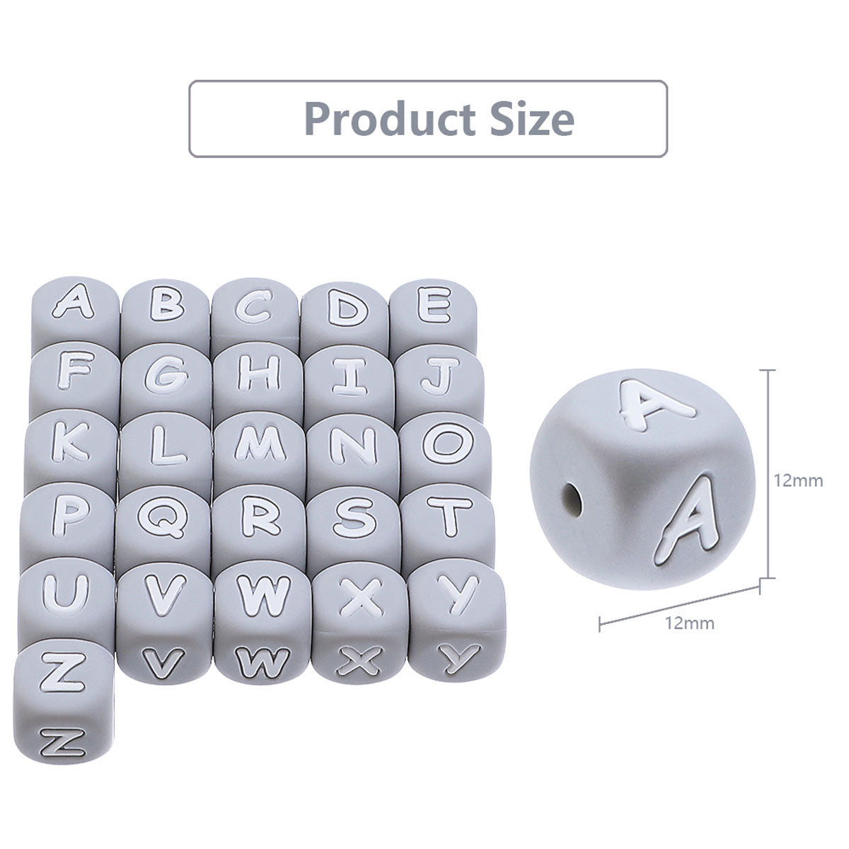 Silicone Letter Beads - Gray