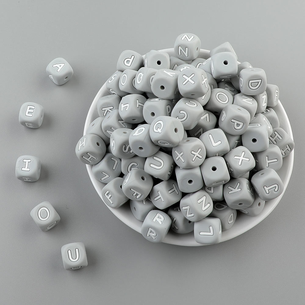 Silicone Letter Beads - Gray